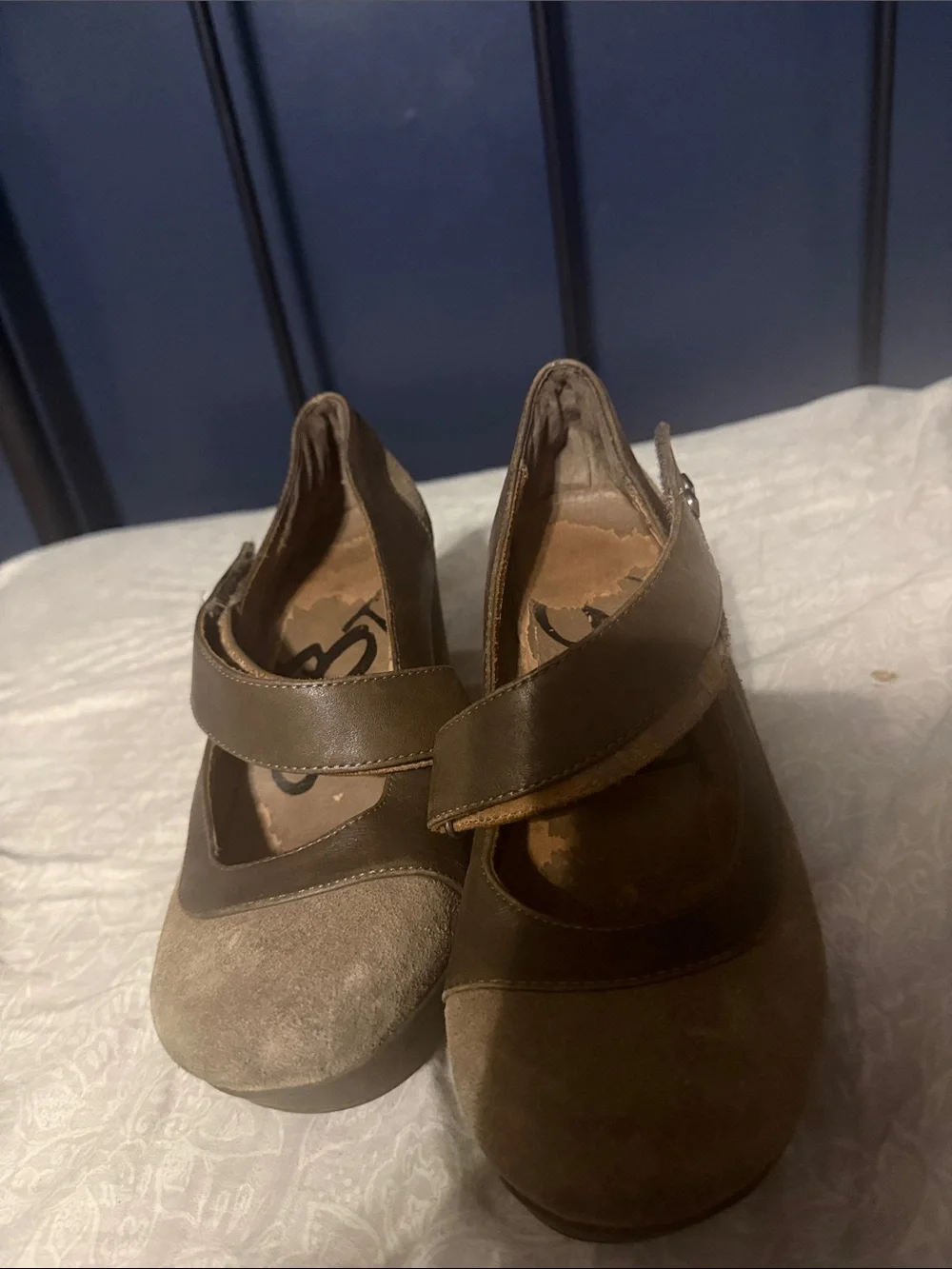 b.o.c. Brown Suede and Leather Wedge Mary Janes